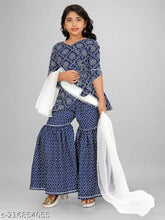 Rayon Printed kurta & Sharara set, A-line top with long sleeves and matching dupatta, for kids aged 6-12, Indian ethnic wear